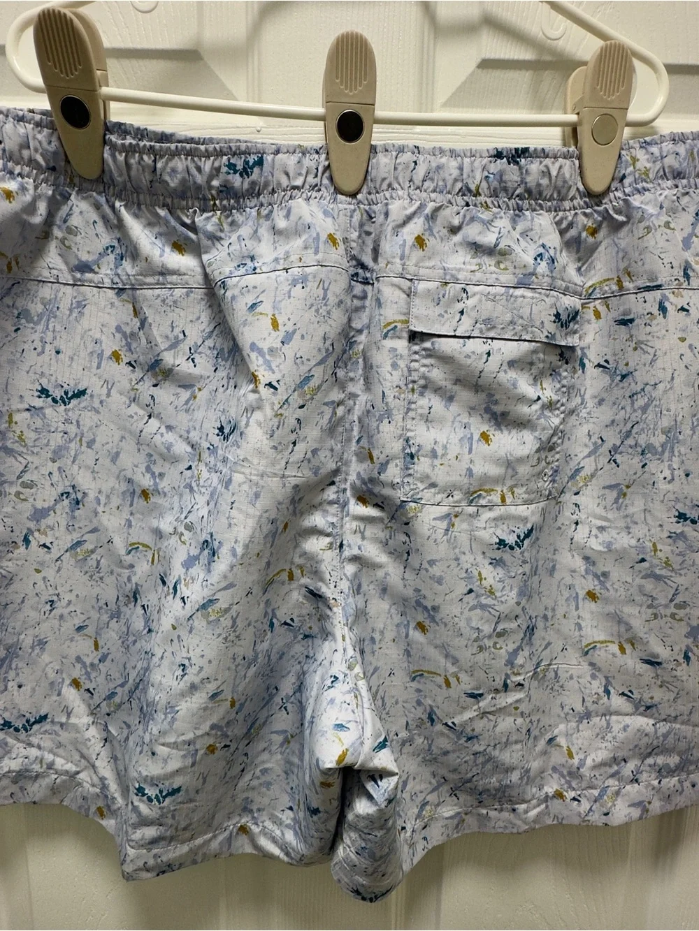 Light Blue Splatter Print Elastic Waist Swim/Casual Shorts!